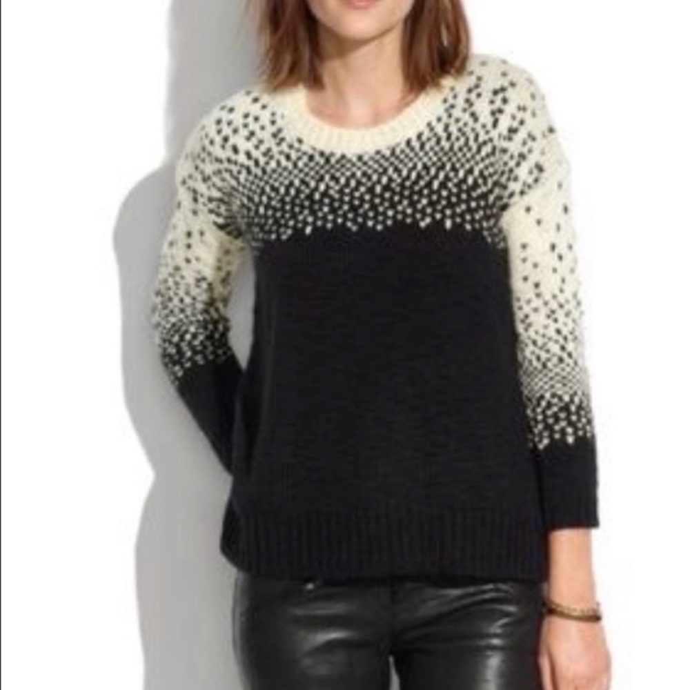 Madewell Wool Knit Sweater. Black and Cream Color with Hearts. Size Medium.